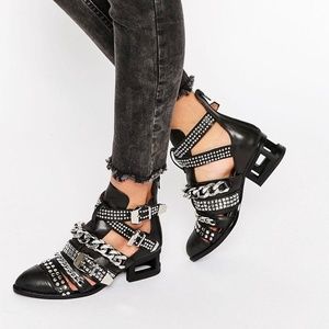 Next Level Chain Stude Leather Heeled Ankle Bootie